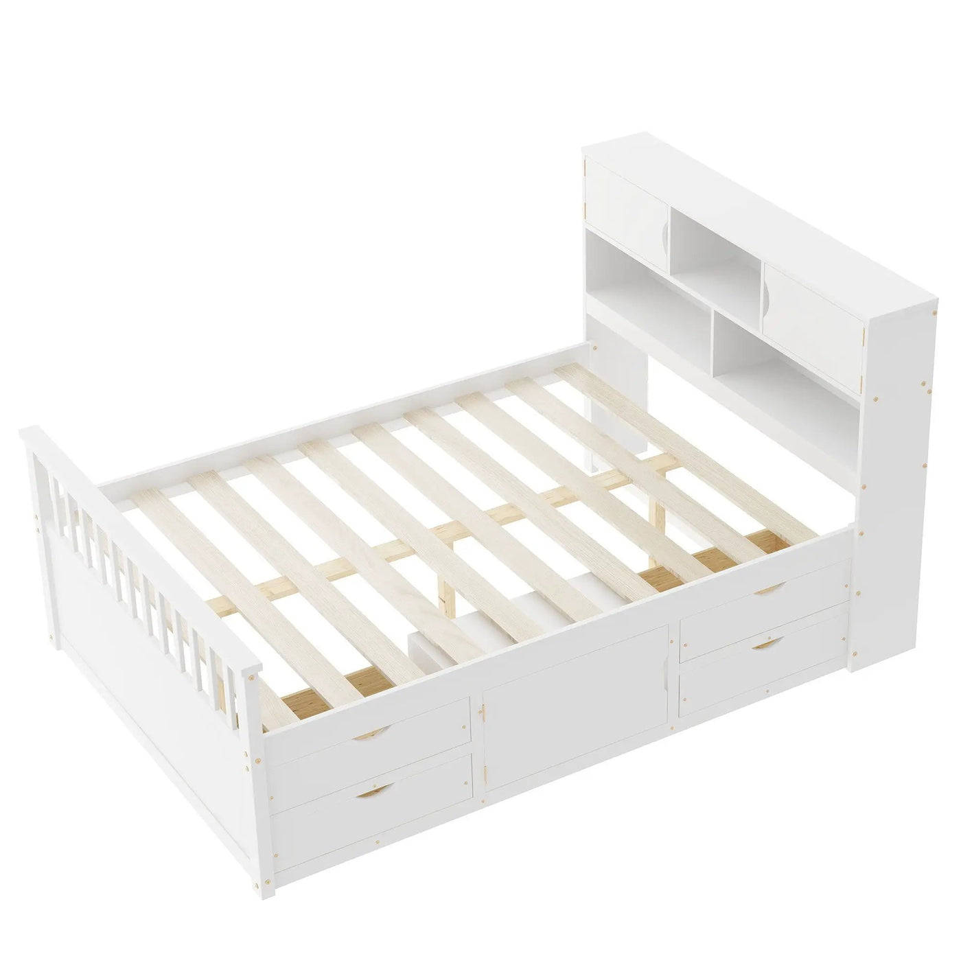 Captain Platform Bed Frame With Bookcase Headboard, 4 Drawers, Storage Shelves by HouseOfZazla