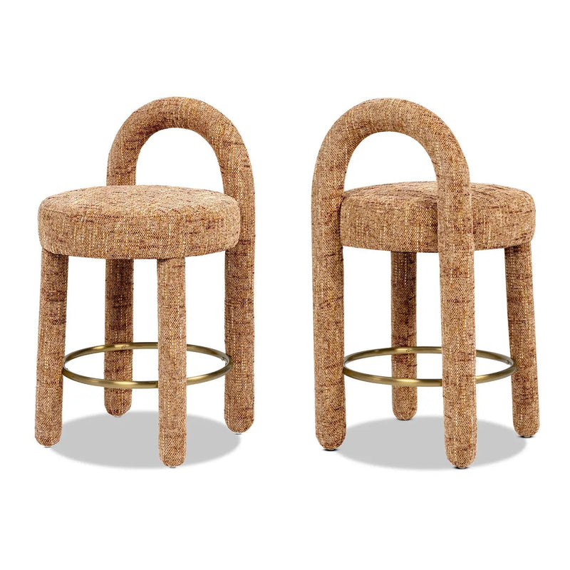 Penny Round Arched Fully Upholstered Counter Stool, Set of 2, Golden by HouseOfZazla