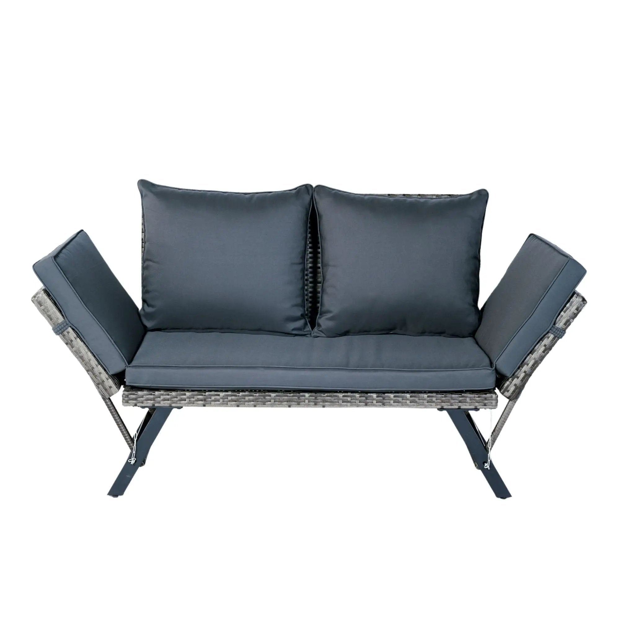 1 Pieces Patio Wicker Side Foldable Bench Patio Backyard Conversation Bench Gray Wicker - Dark Gray by HouseOfZazla