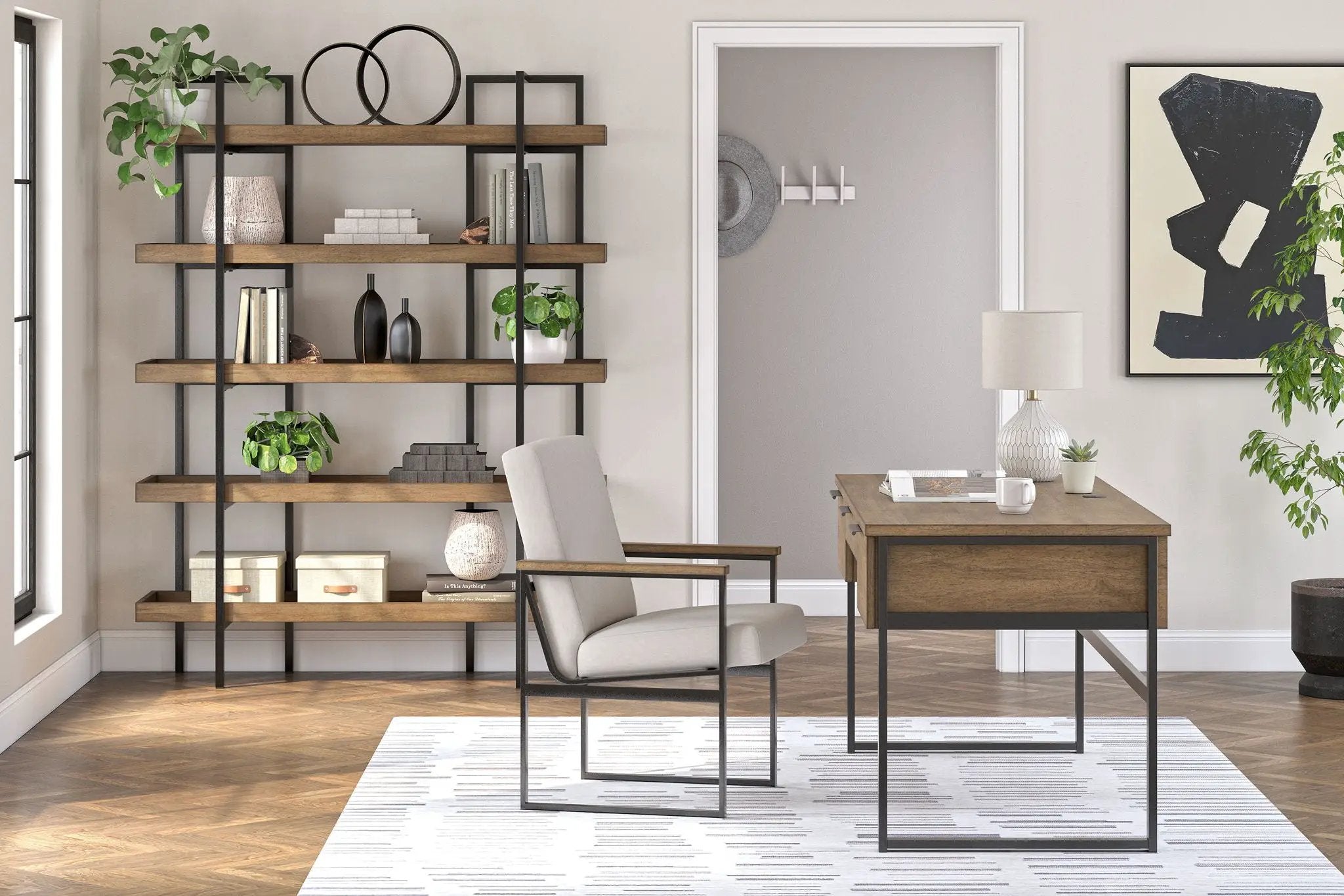 Montia - Home Office Desk, Desk Chair, Bookcase - Light Brown by Unique Piece Furniture