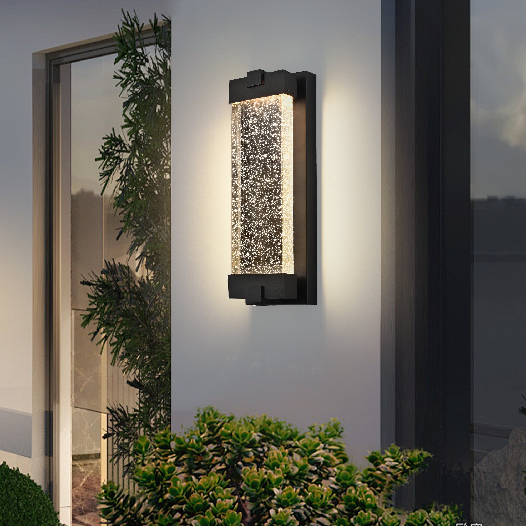 Black Aluminum Outdoor Wall Light with Bubble Crystal by HouseOfZazla