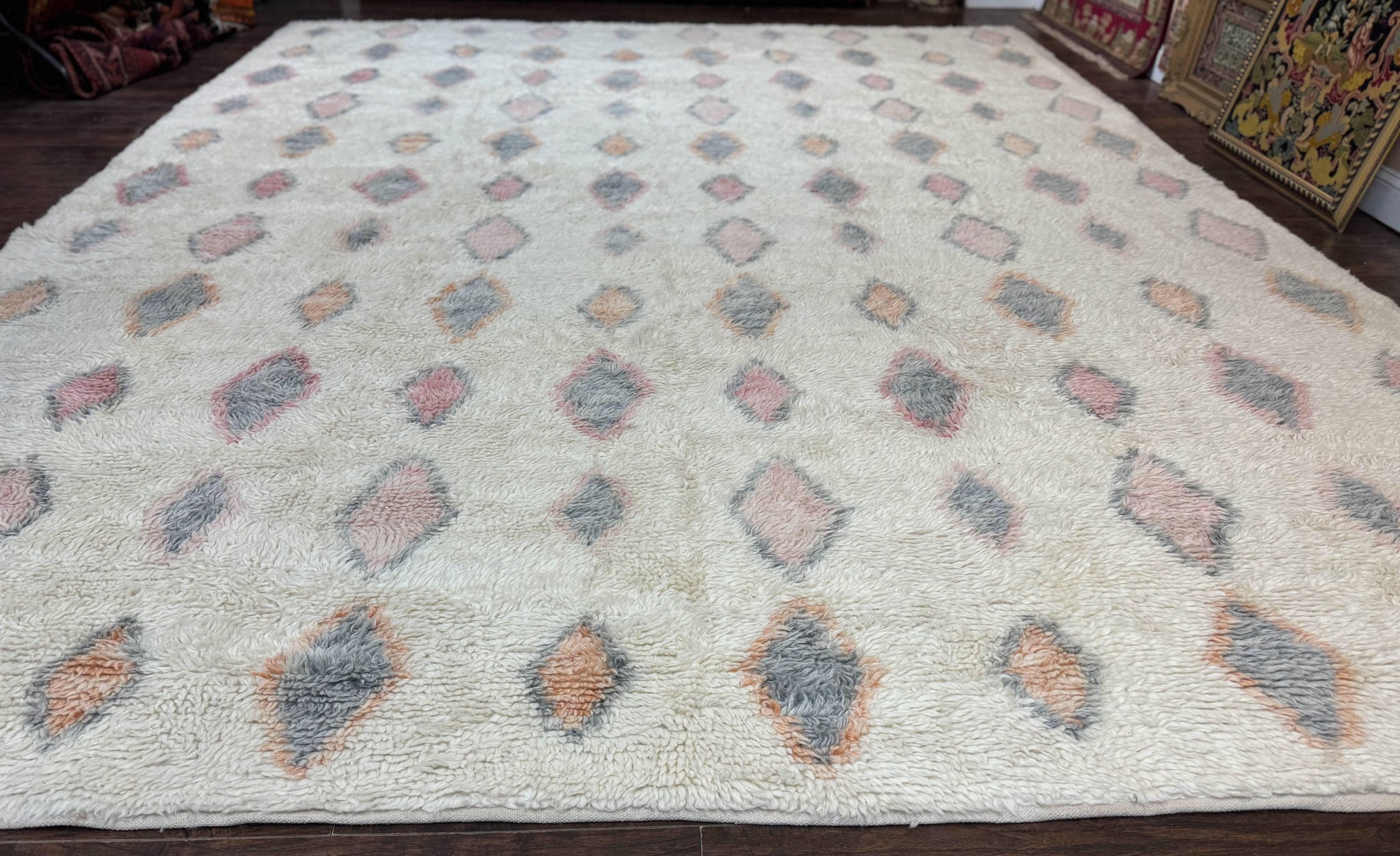 Large Modern Contemporary Indian Shag Rug 11x14, Ivory, Handmade Wool Carpet by Jewel Rugs