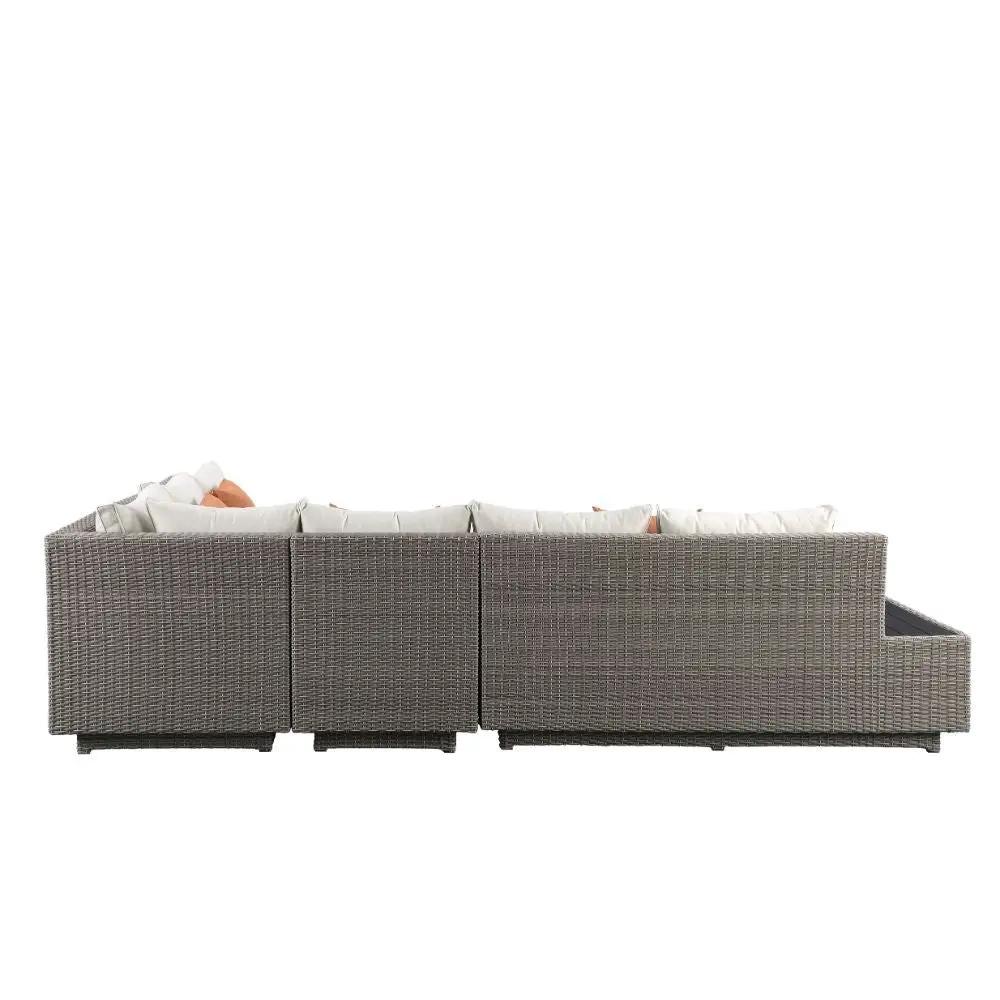 Salena - Patio Sectional Sofa With 4 Pillows & Coffee Table - Beige Fabric & Gray Wicker by Unique Piece Furniture