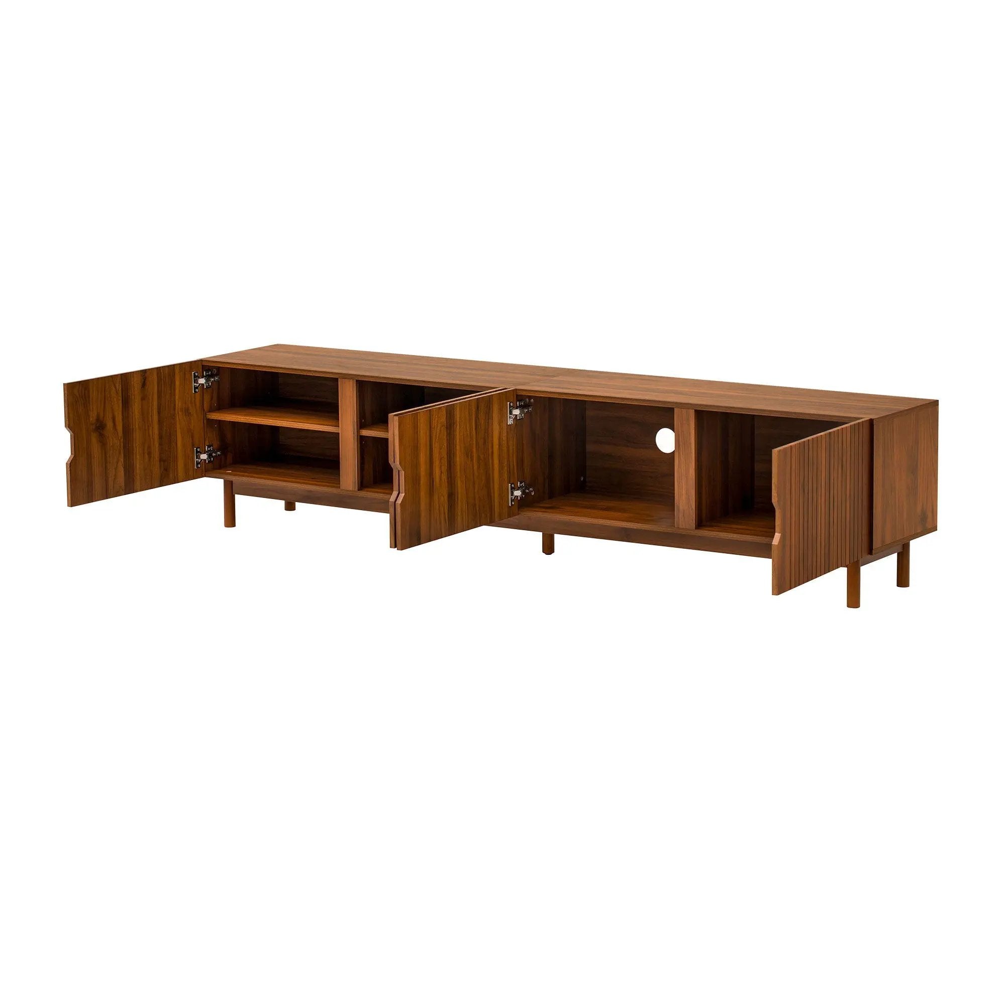 TV Stand With Legs, Media Console, 4 Cabinets For Living Room - Natural Wood by HouseOfZazla