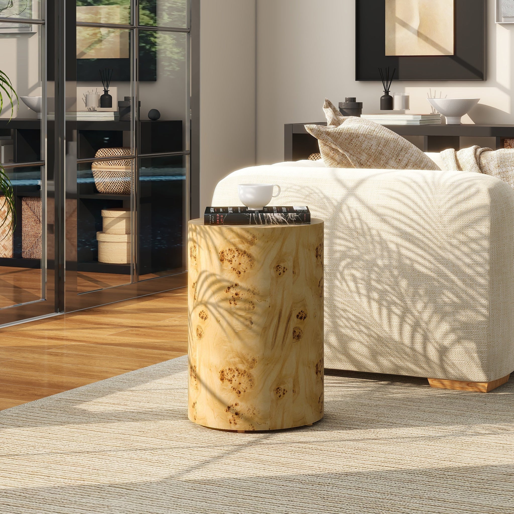 Nebula 22' Accent Pillar Side Table Warm Natural Brown Burl Wood by HouseOfZazla