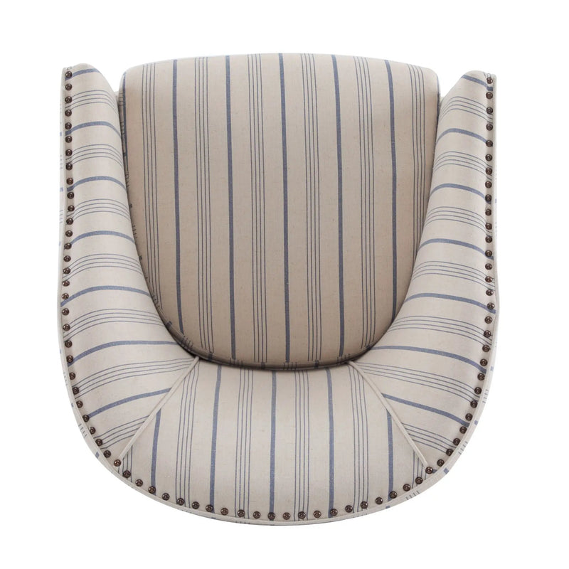 Transitional Upholstered Stripe Barrel Chair With Birch Wood Legs And Plush Cushioned Seat by HouseOfZazla