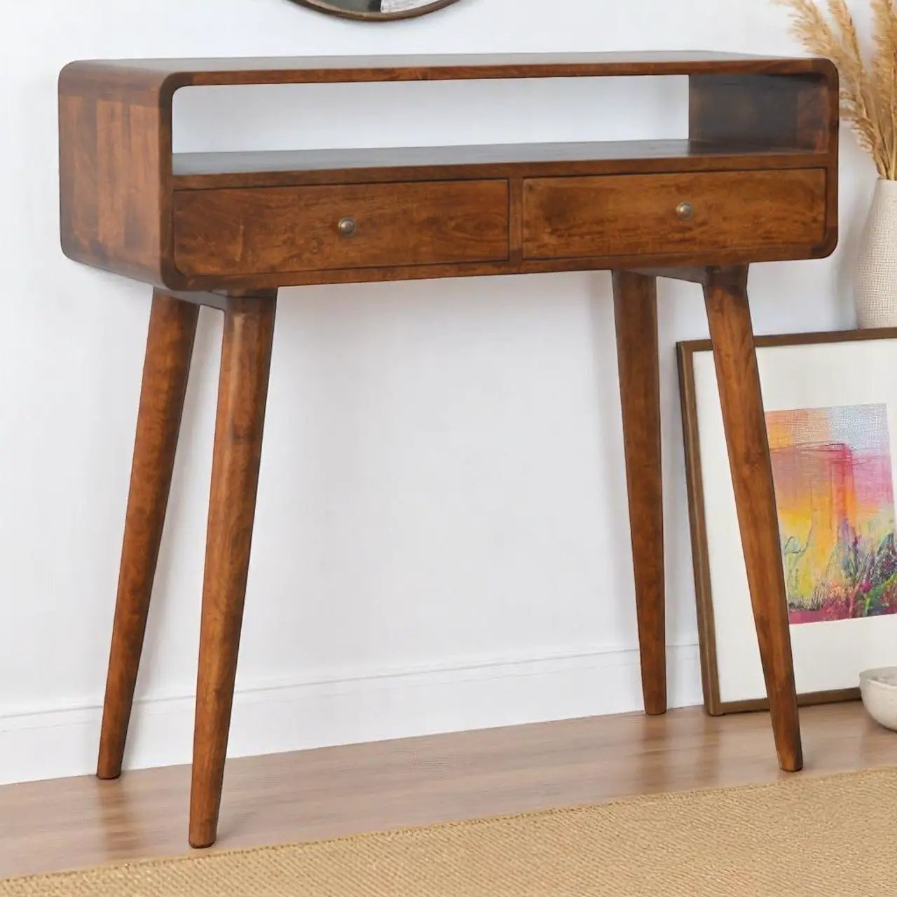 Curved Chestnut Console Table by Unique Piece Furniture
