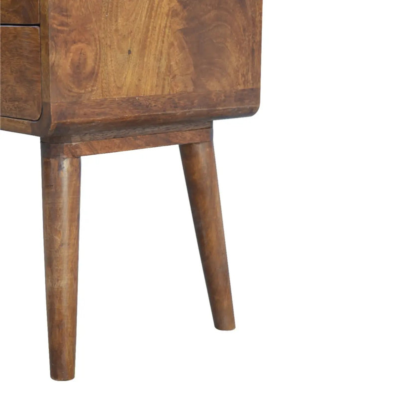 Solid Wood Curved Nightstand, 2-Drawers, Chestnut by HouseOfZazla
