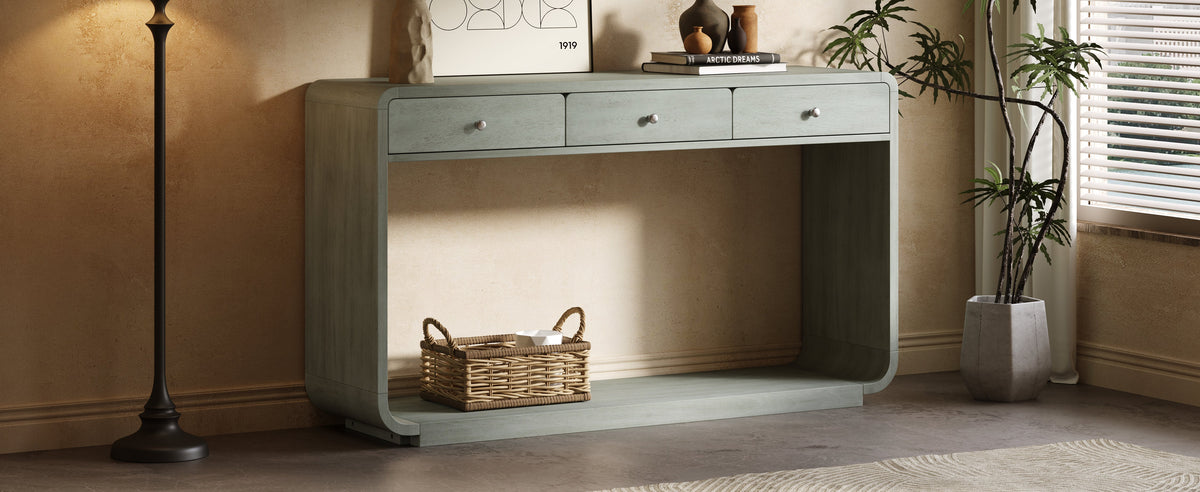 Antique-Style Console Table with 3 Storage Drawers - Blue, Natural, Beige, photo 7 of 10
