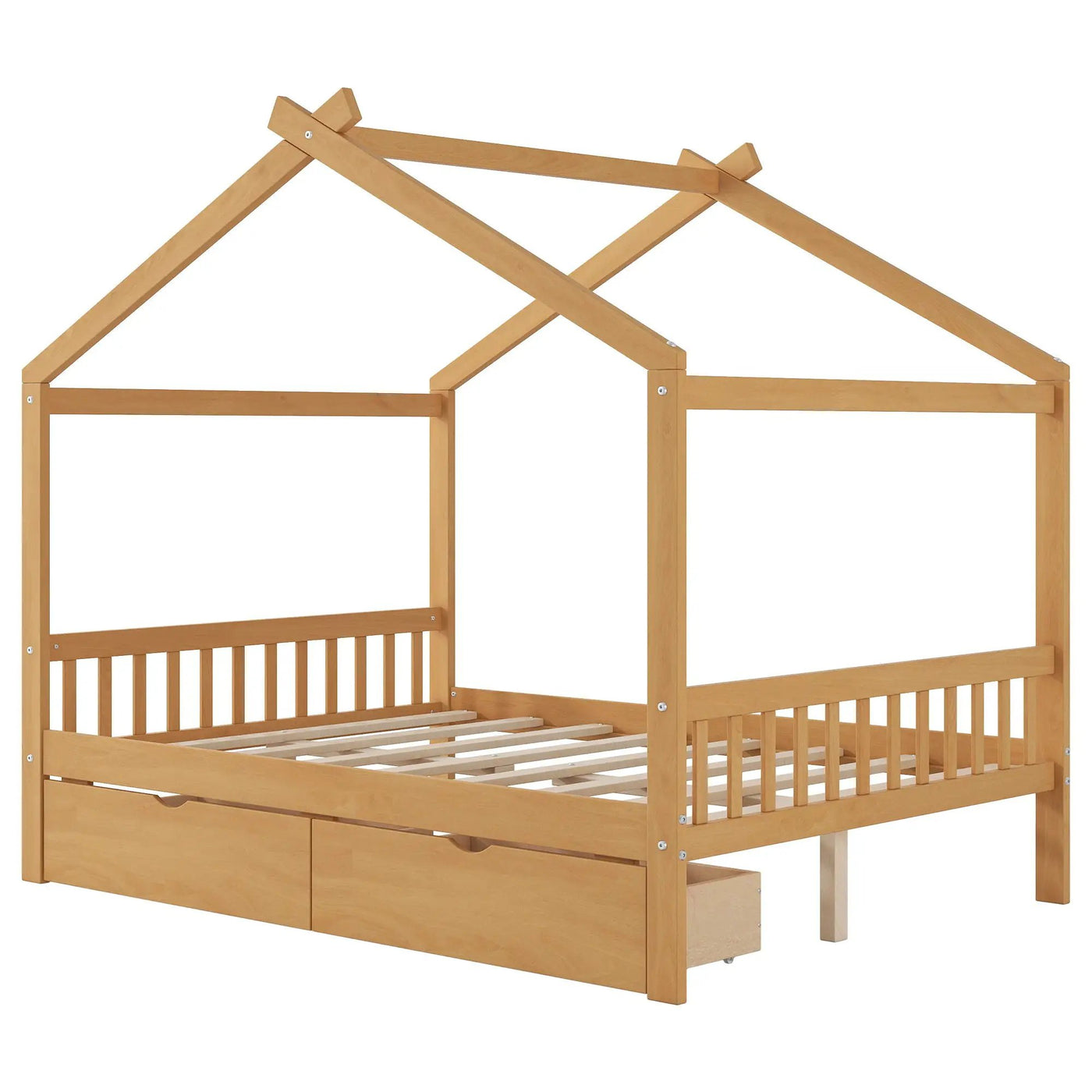 House Style Platform Bed With Headboard, Footboard, 2 Drawers, And Roof Design by HouseOfZazla