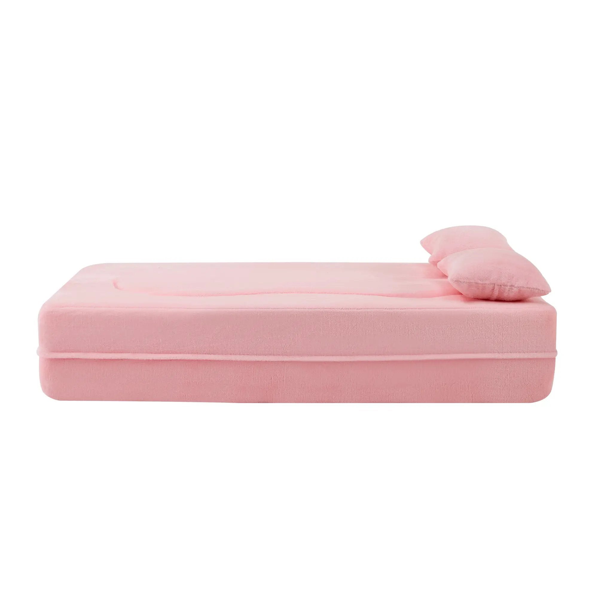 71-Inch Folding Sofa Bed in Pink Chenille with High-Density Foam by HouseOfZazla