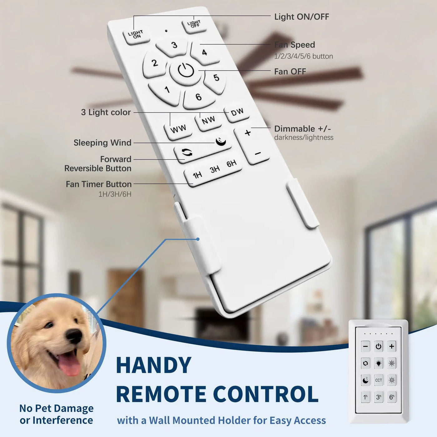 Large Ceiling Fan With Dimmable LED Light 8 Blades Remote Control, Reversible DC Motor by HouseOfZazla