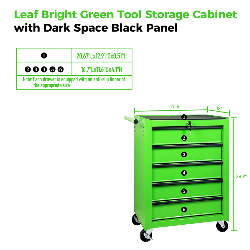 Rolling Metal Tool Chest with 5 Drawers, 20" Steel Cabinet - Green by HouseOfZazla