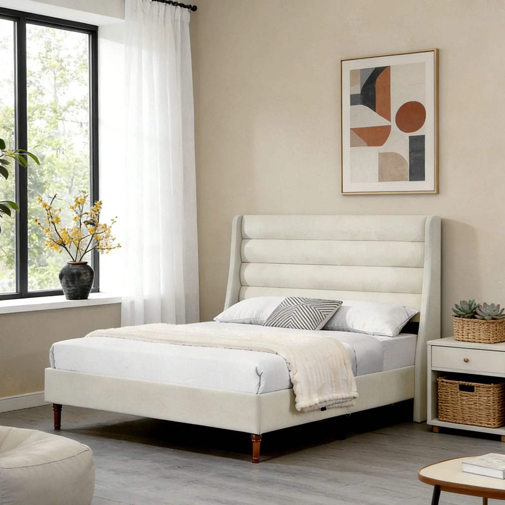Modern Upholstered Platform Bed With Wave Shaped Headboard by HouseOfZazla
