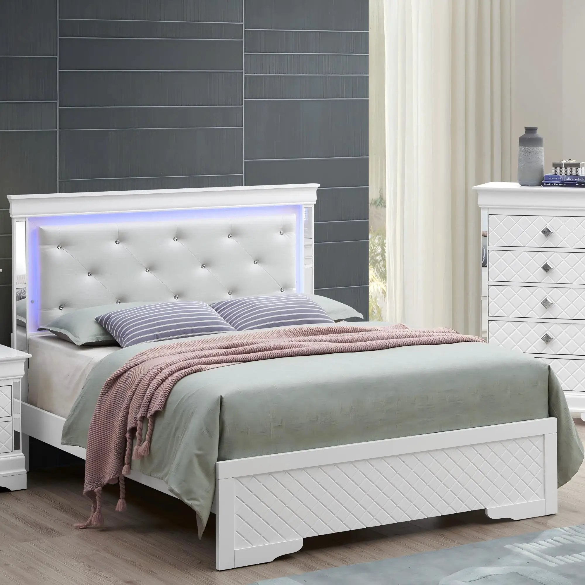 Bed With LED Light Accents Headboard by Unique Piece Furniture