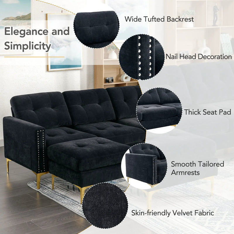 Modern L - Shape Convertible Sectional Sofa With Movable Ottoman by Unique Piece Furniture