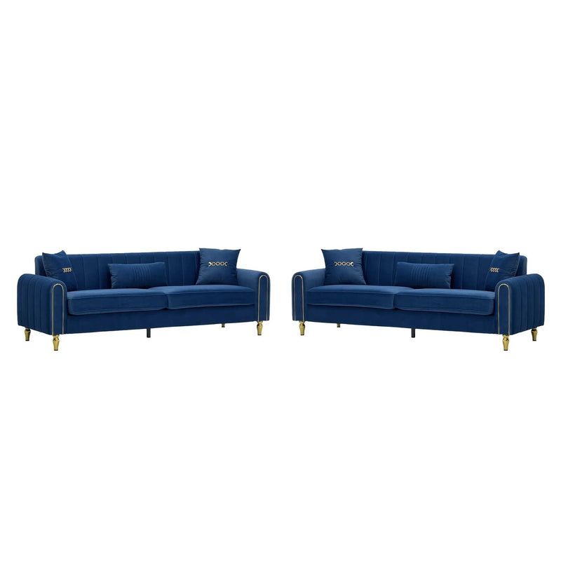 Vintage Blue Velvet 2-Piece Sofa Set by HouseOfZazla