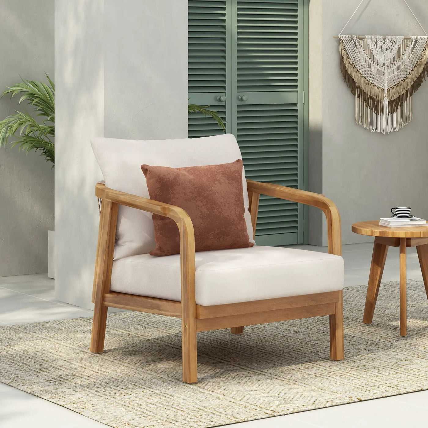 Outdoor Lounge Chair With Woven Backrest and Solid Wood Frame by HouseOfZazla