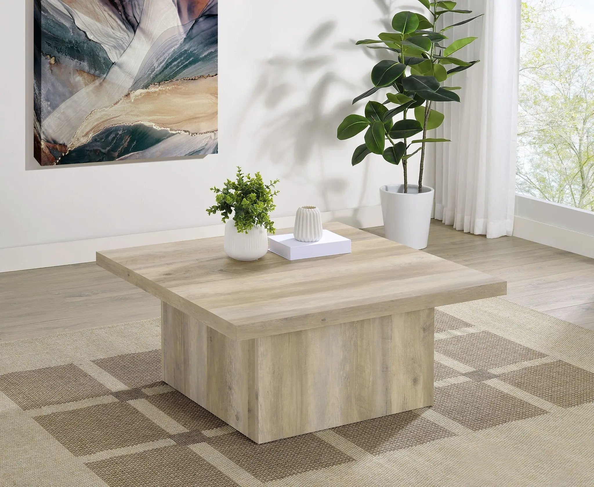 Devar Square Engineered Wood Coffee Table Distressed Pine by Unique Piece Furniture