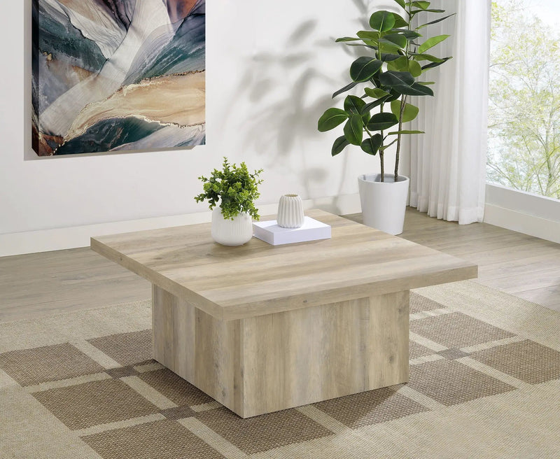 Devar Square Engineered Wood Coffee Table Distressed Pine by Unique Piece Furniture