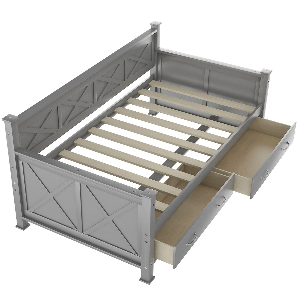 Modern Daybed with 2 Large Drawers and X Shaped Frame - Twin, Dark Gray or White, photo 18 of 28
