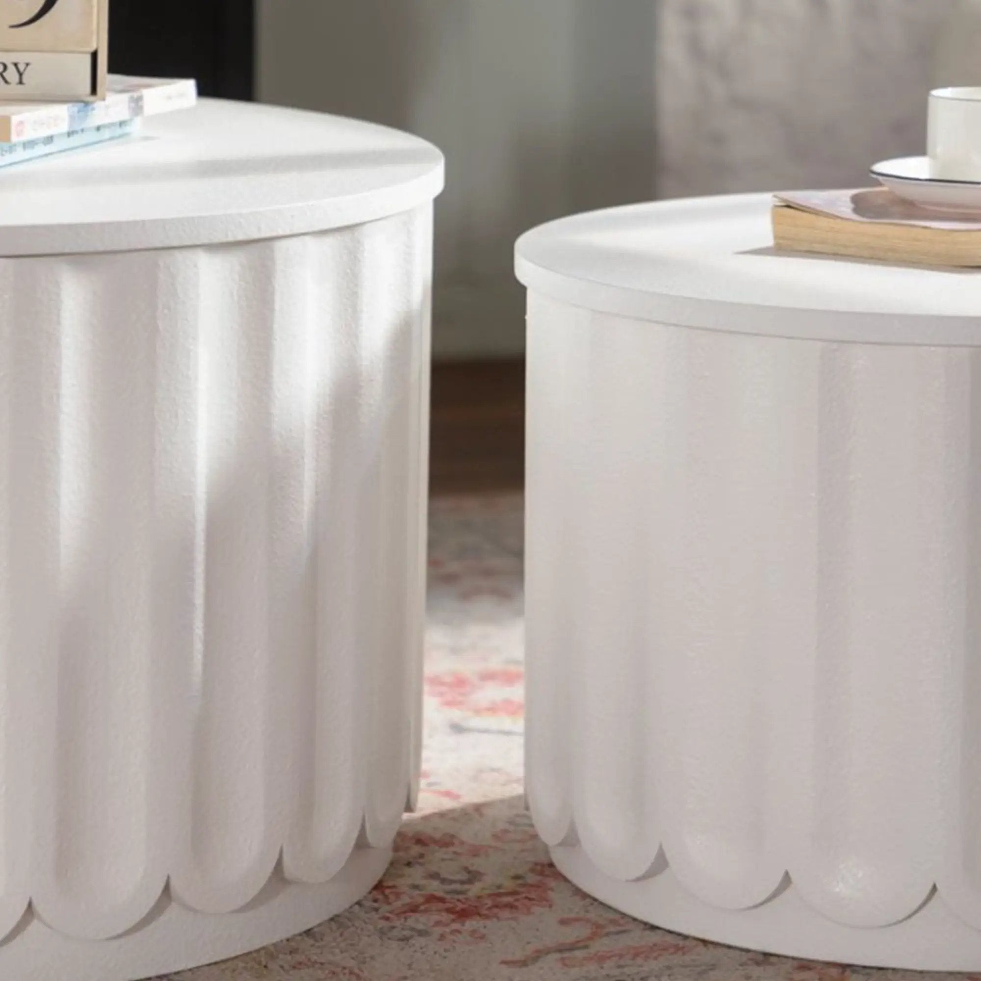 White Round Storage Table Set with Lift-Off Lid by HouseOfZazla