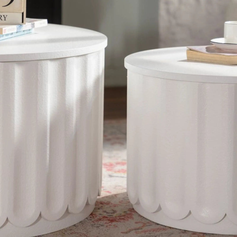 White Round Storage Table Set with Lift-Off Lid by HouseOfZazla