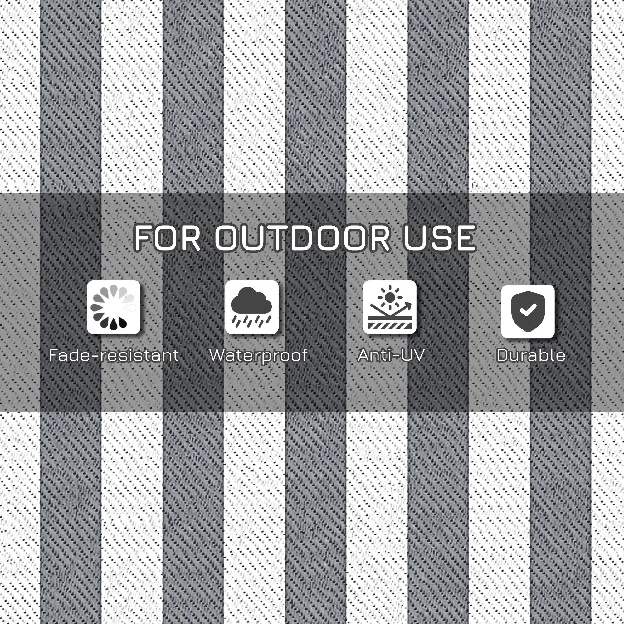 Outsunny - Reversible Outdoor Rug, 9' x 12' Waterproof Plastic Straw Floor Mat, Portable Rv Camping Carpet With Carry Bag, Large Floor Mat For Backyard, Deck, Picnic, Beach - Gray & White Striped by Unique Piece Furniture
