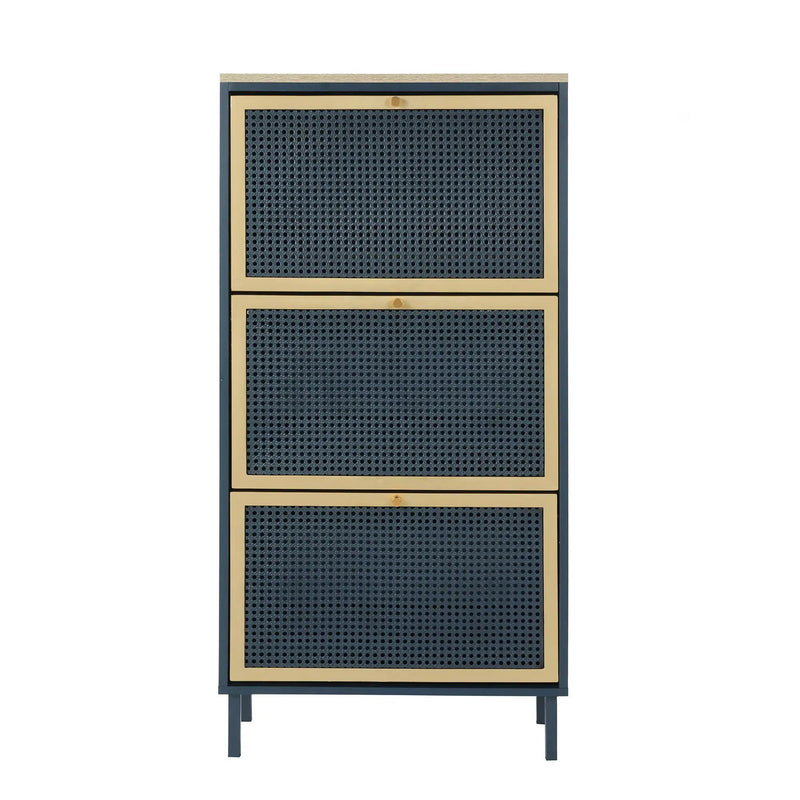 Modern Rattan 3 Door Shoe Rack Cabinet For Entryway by Unique Piece Furniture