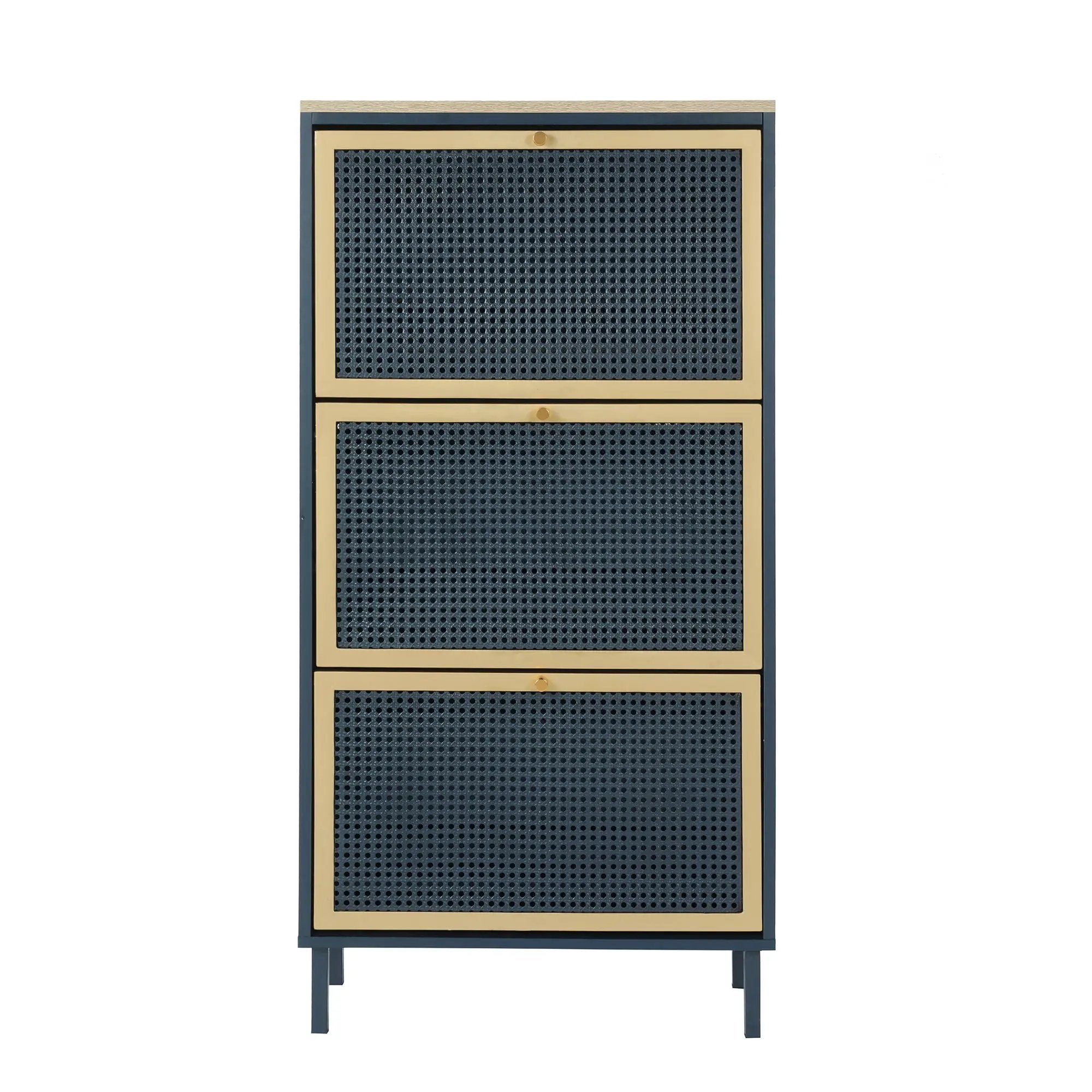 Modern Rattan 3 Door Shoe Rack Cabinet for Entryway by HouseOfZazla