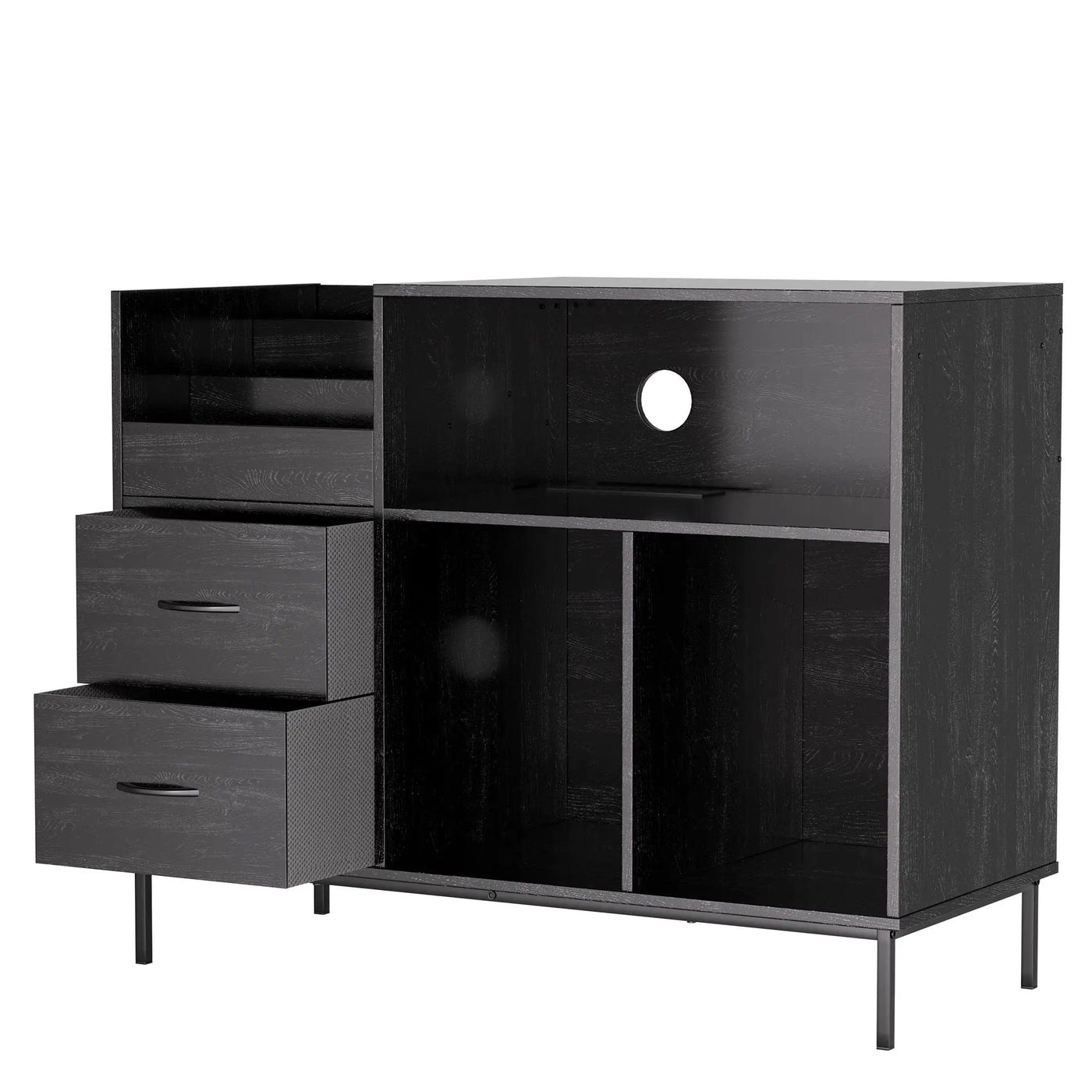 Eco-Friendly Vinyl Record Player Stand With Flip-Top Storage, Media Console With Dual Outlets And Dustproof Drawers by HouseOfZazla