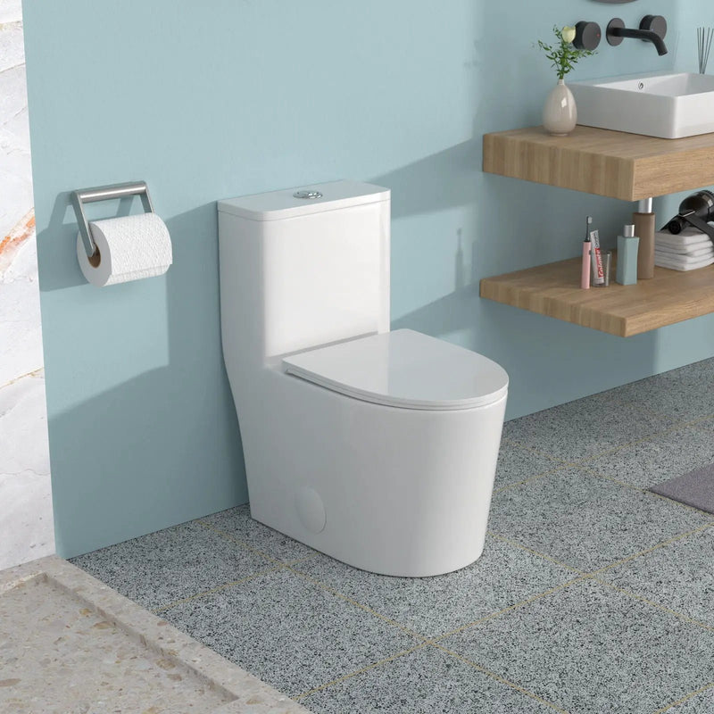 1 Piece Toilet For Bathroom, Soft Closing Seat, Dual Flush 1.1 / 1.6 Gpf - White by HouseOfZazla