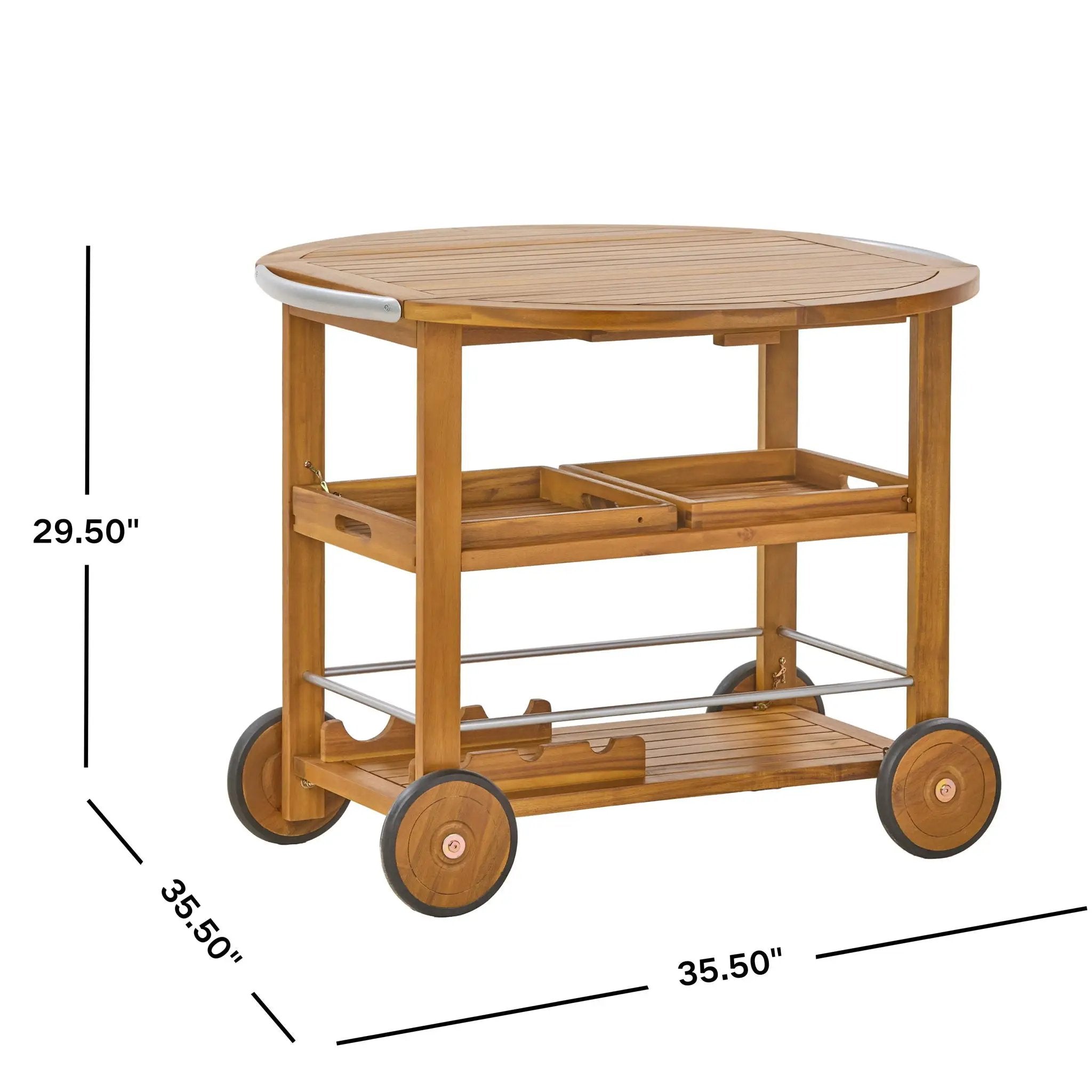 Outdoor Bar Cart With Foldable Tabletop & Removable Trays - Teak by HouseOfZazla