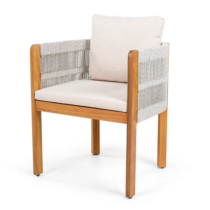 7 Piece Outdoor Dining Set With Table And 6 Chairs - Beige / Teak / White by HouseOfZazla