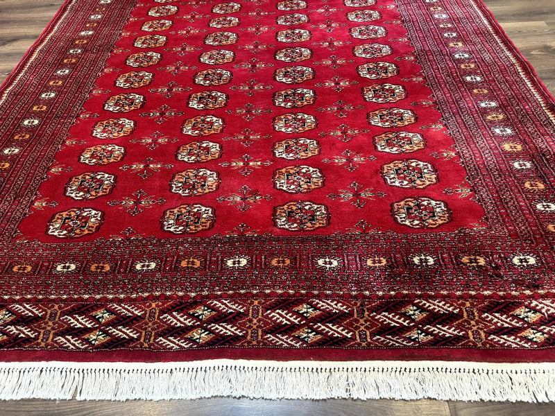 Red Turkoman Bokhara Rug 8x11, Pakistani Turkmen Carpet, Vintage Traditional Area Rug by Jewel Rugs