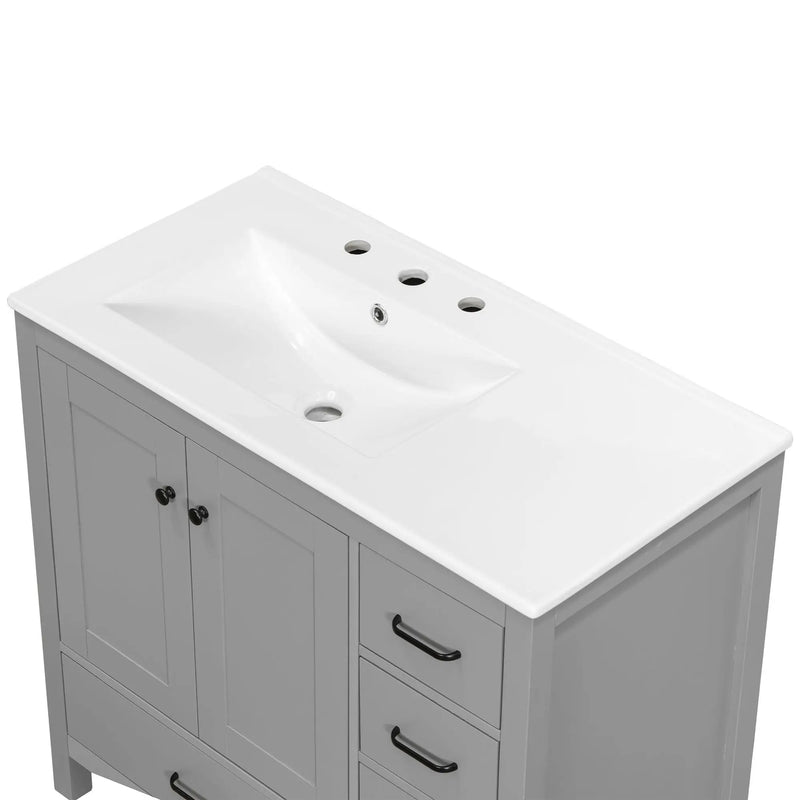 Bathroom Vanity With Ceramic Sink Combo, Abundant Storage Cabinet 2 Soft Close Doors And 5 Drawers by HouseOfZazla