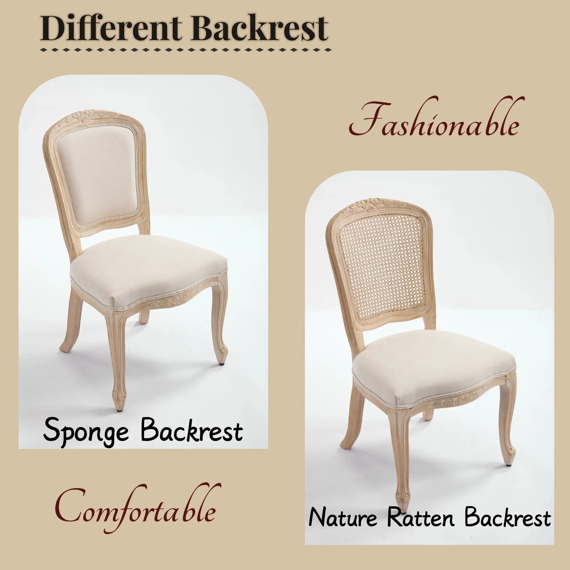 French Country Dining Chairs Set of 2, Upholstered with Rattan Fan-shaped Back by HouseOfZazla