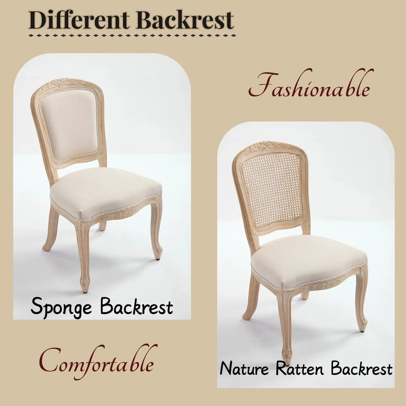 French Country Dining Chairs Set of 2, Upholstered with Rattan Fan-shaped Back by HouseOfZazla