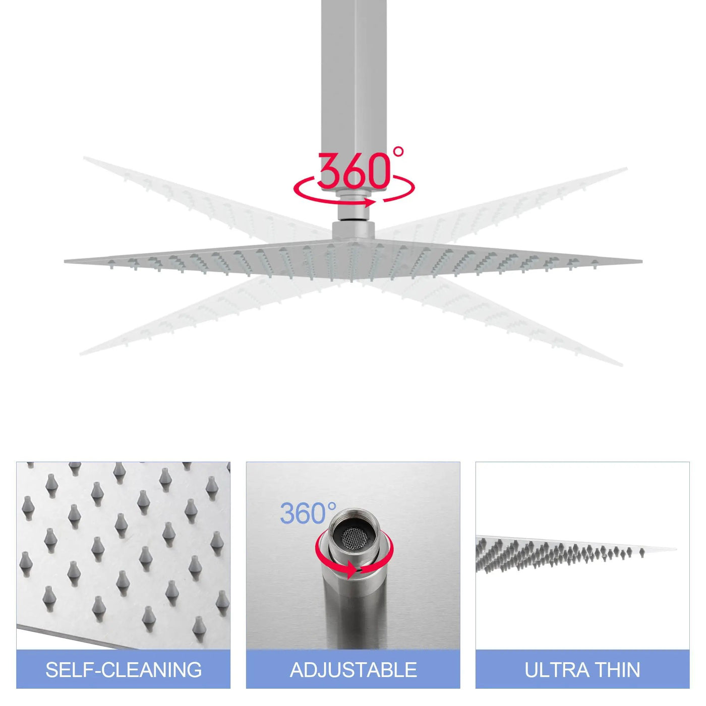 Modern 10" Square Rainfall Shower Head & Stainless Steel Wall Or Ceiling Mount Luxury Spa Shower Panel by HouseOfZazla