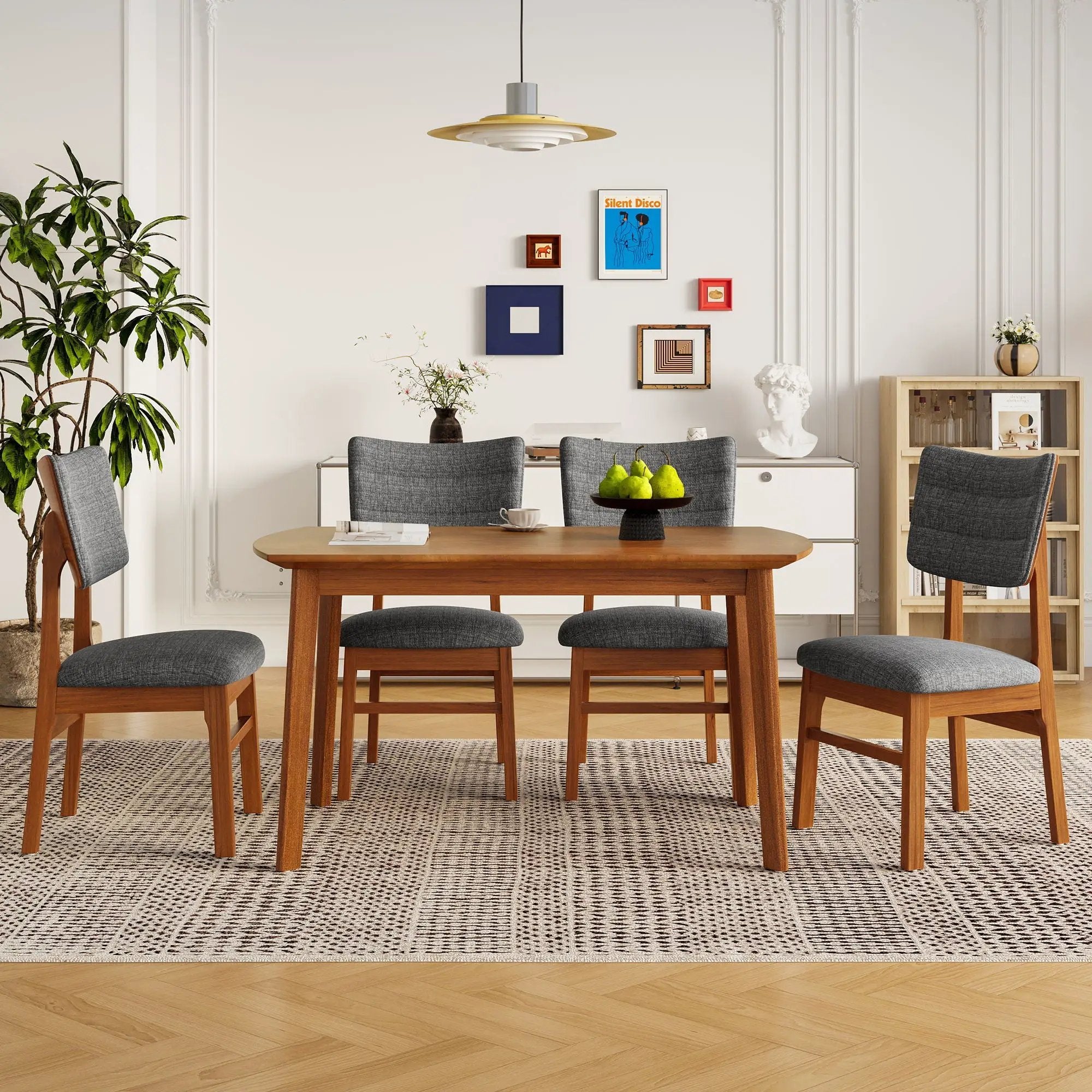 Dining Table Set For 4, Solid Wood Dining Table And Solid Wood Chairs, 5 Pieces Farmhouse Dining Table And 4 Upholstered Chairs - Brown / Gray by Unique Piece Furniture