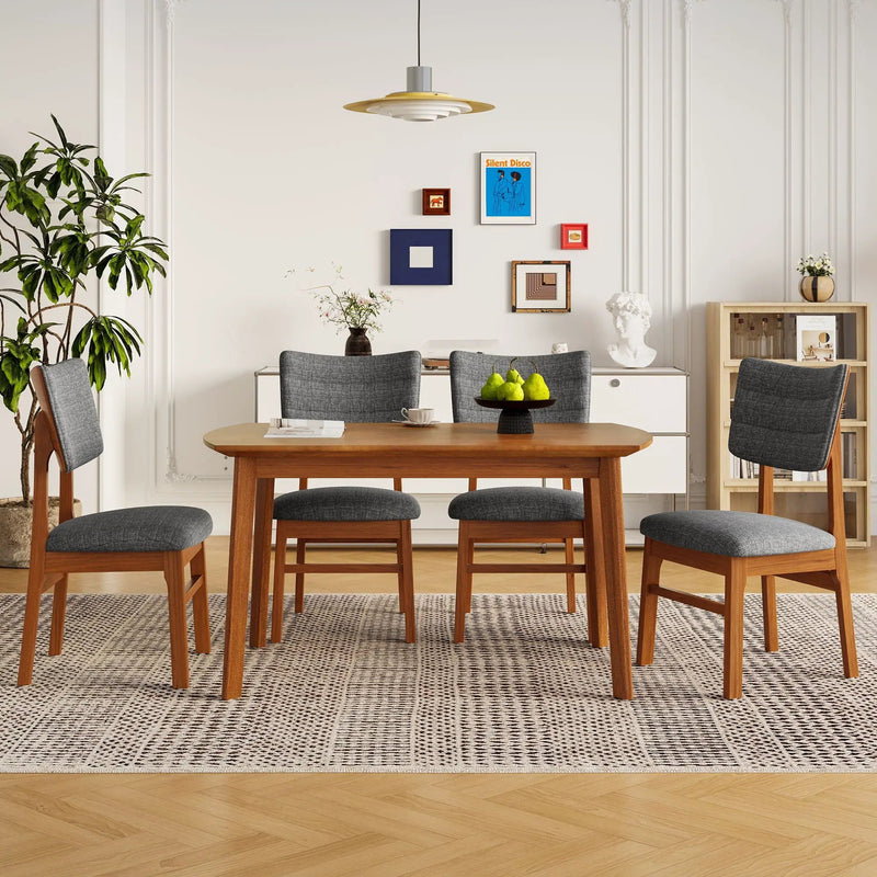 Dining Table Set For 4, Solid Wood Dining Table And Solid Wood Chairs, 5 Pieces Farmhouse Dining Table And 4 Upholstered Chairs - Brown / Gray by Unique Piece Furniture