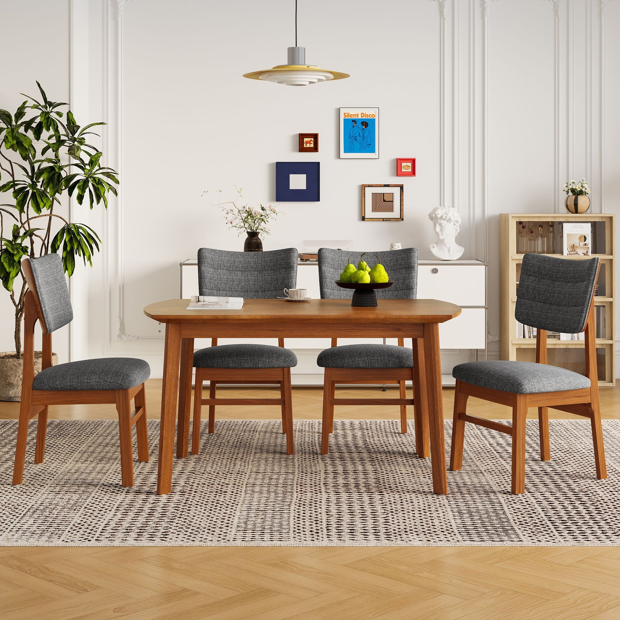 Mid Century Modern Dining Table Set For 4, Solid Wood Dining Table And Solid Wood Chairs, 5 Pieces Farmhouse Dining Table And 4 Upholstered Chairs - Brown / Gray by HouseOfZazla