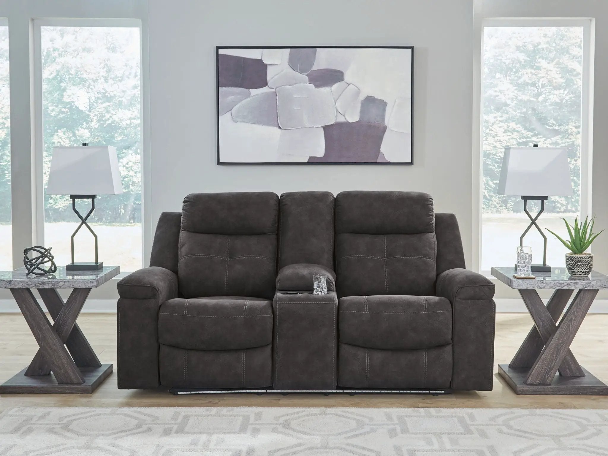 Brysonview - Double Reclining Loveseat With Console - Charcoal by Unique Piece Furniture