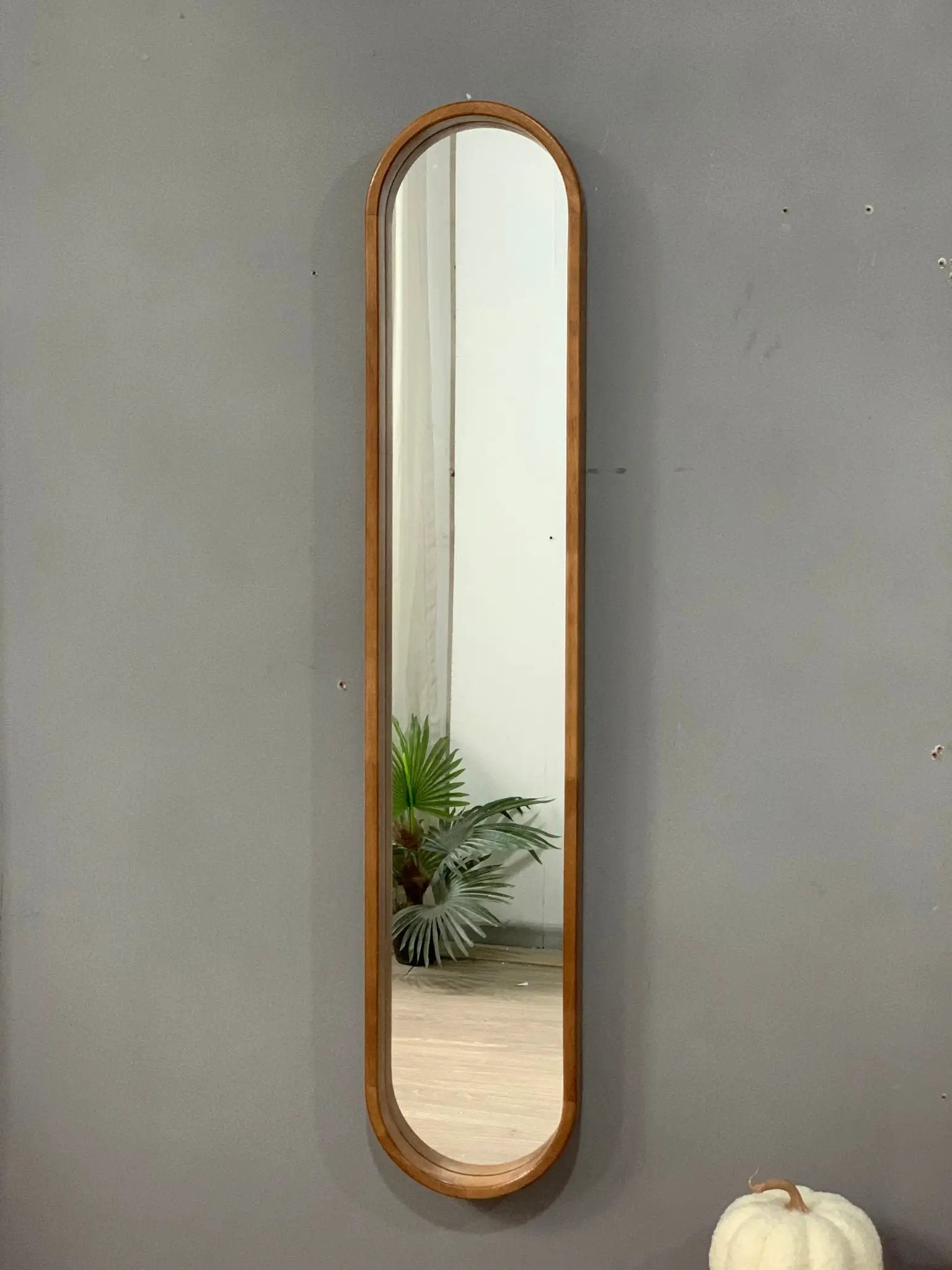 Decorative Rubber Frame Mirror With Elongated Oval Frame - Brown by Unique Piece Furniture