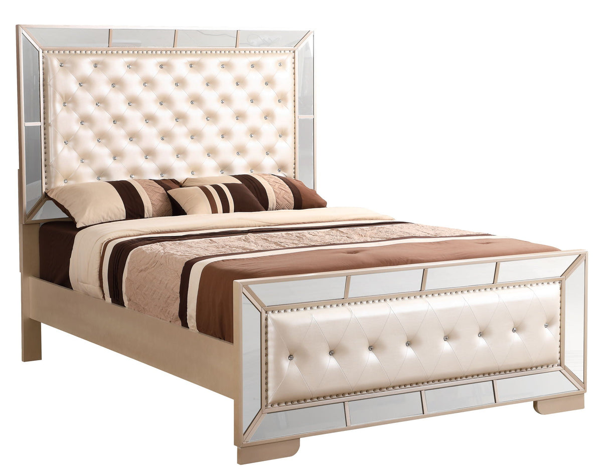 Contemporary Panel Bed with Mirrored Accents - Beige or Pearl Silver, photo 18 of 34