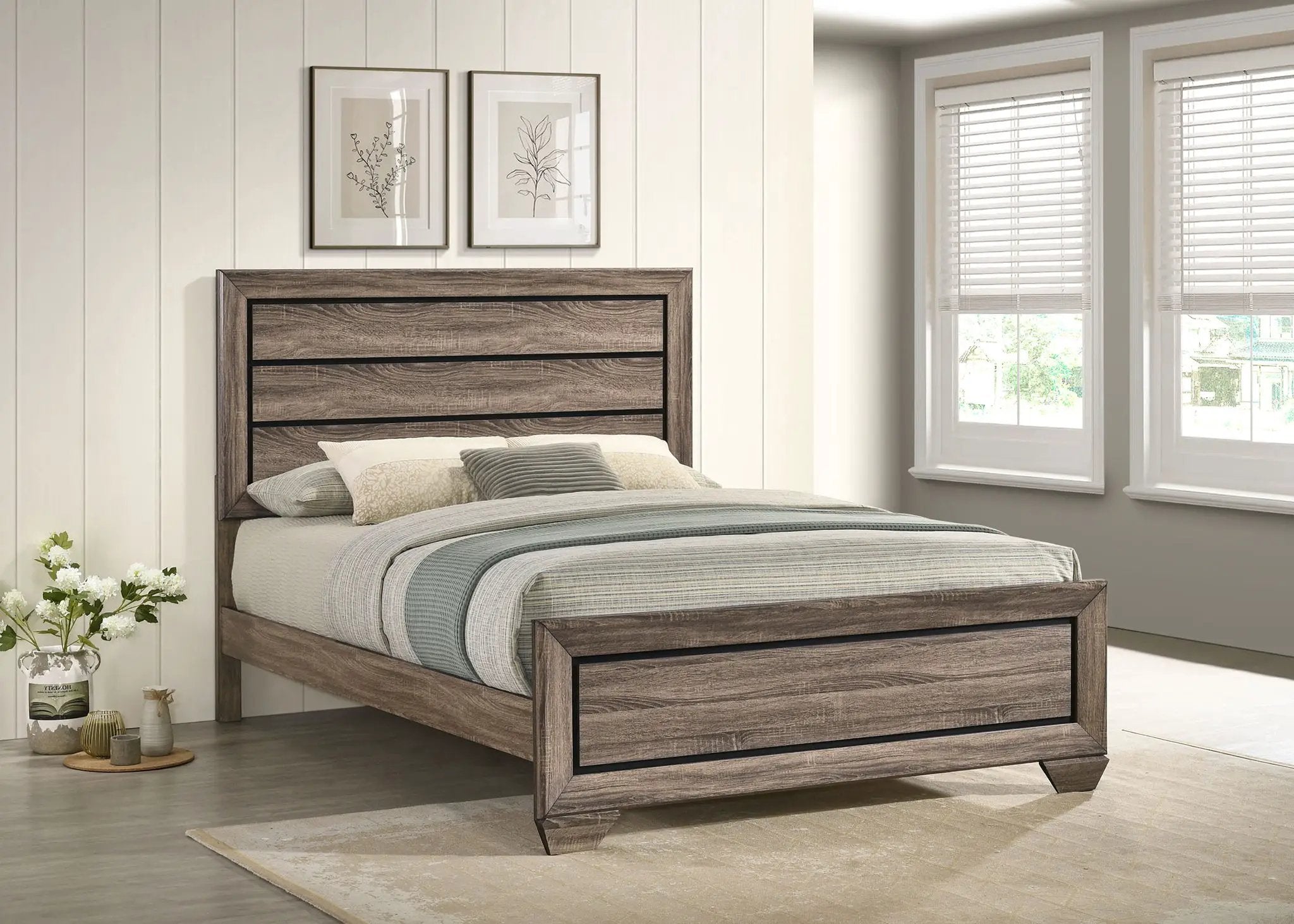 Kauffman Wood Queen Panel Bed Washed Taupe by Unique Piece Furniture