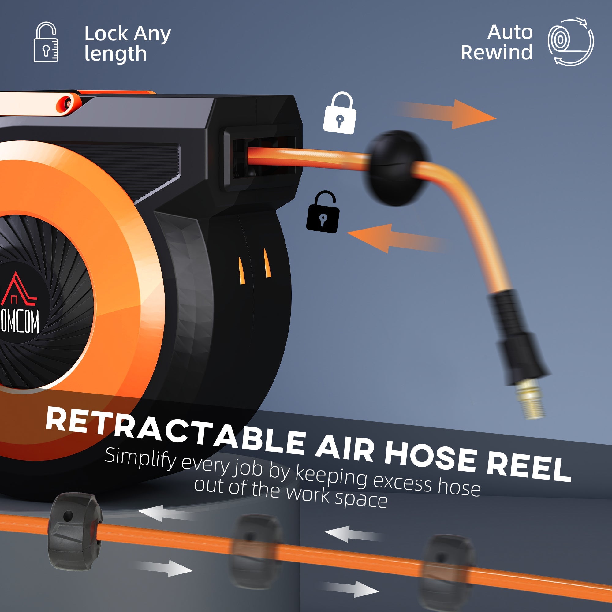 HOMCOM Retractable Air Hose Reel with Auto Rewind and Swivel Bracket by HouseOfZazla