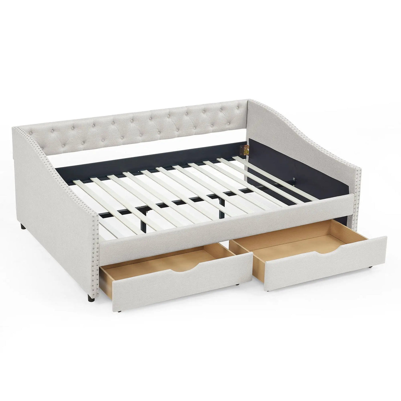 Upholstered Tufted Daybed With Drawers, Waved Arms by HouseOfZazla