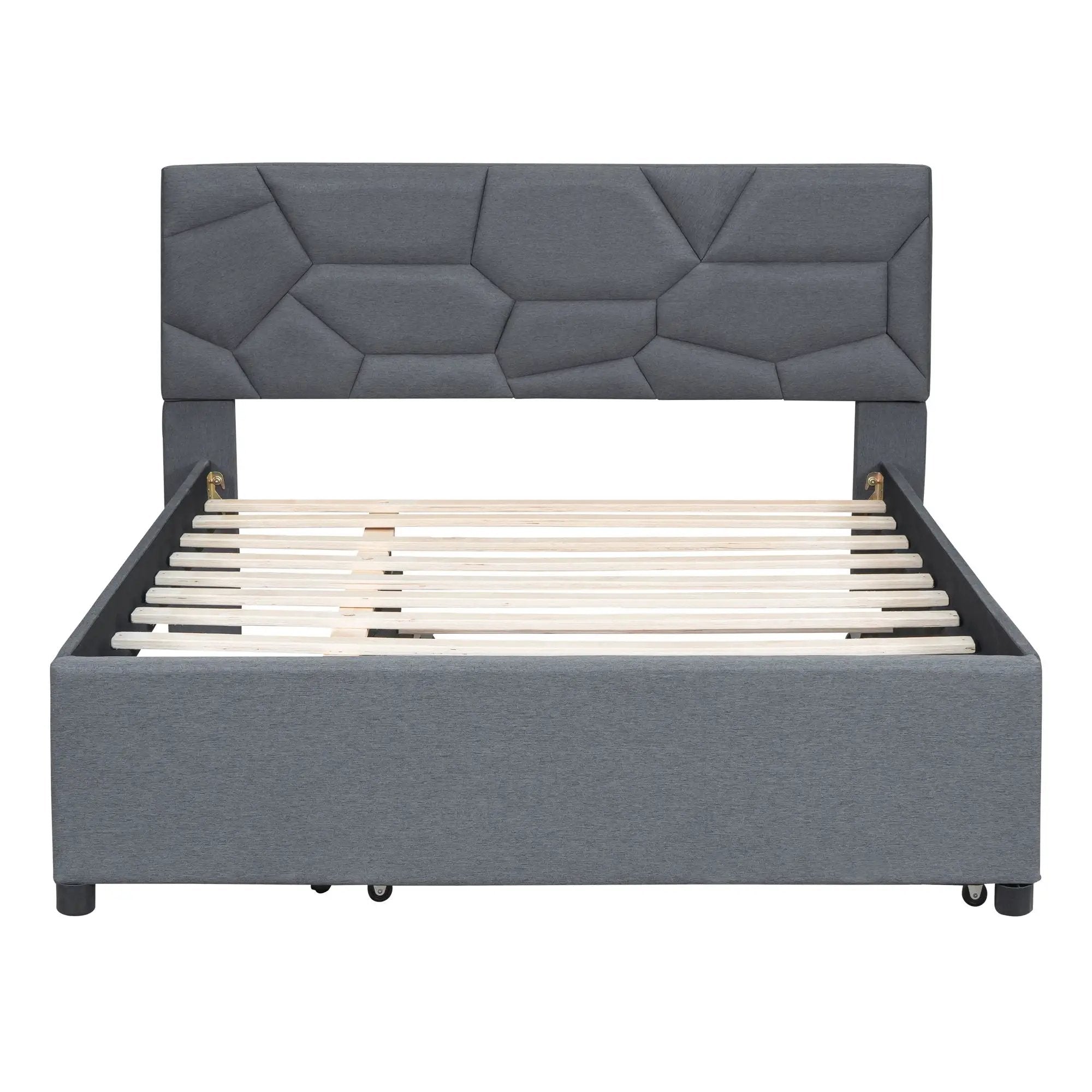 Upholstered Platform Bed With Brick Pattern Headboard And Twin Long Size Trundle by HouseOfZazla