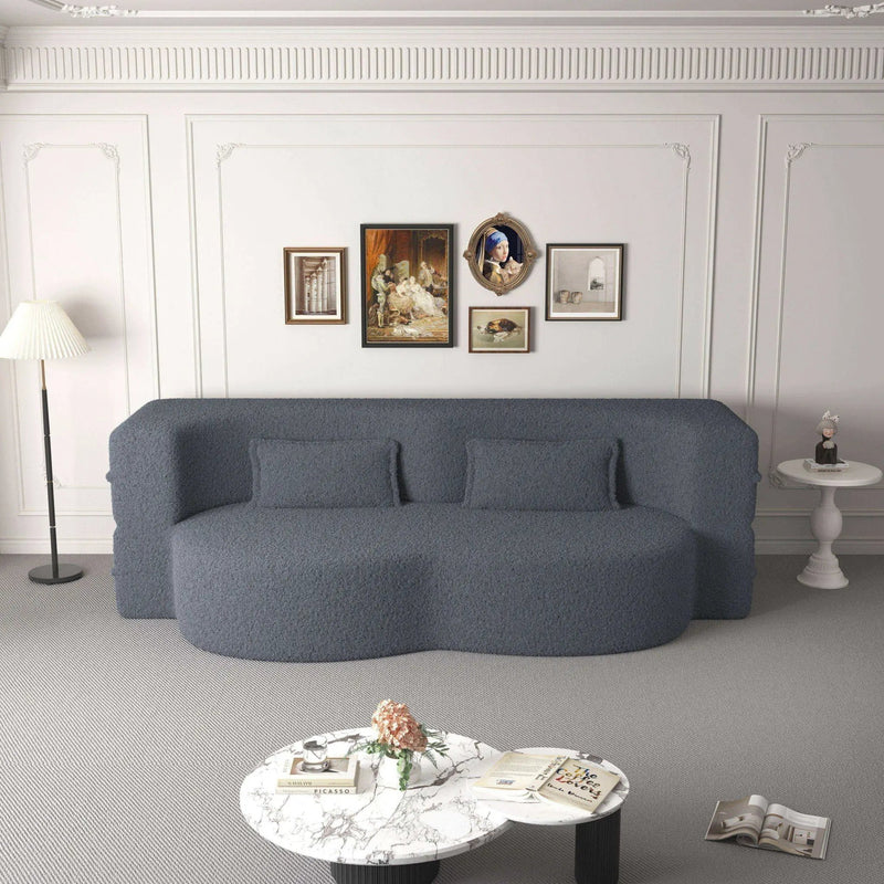 Modern Floor Sofa With Two Pillows Convertible Teddy Fabric Foam Filled Bed by HouseOfZazla